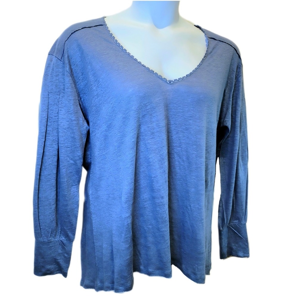 Sundance Forever and Always Linen Long Sleeve Pullover Top Sz Medium Blue - Picture 4 of 13